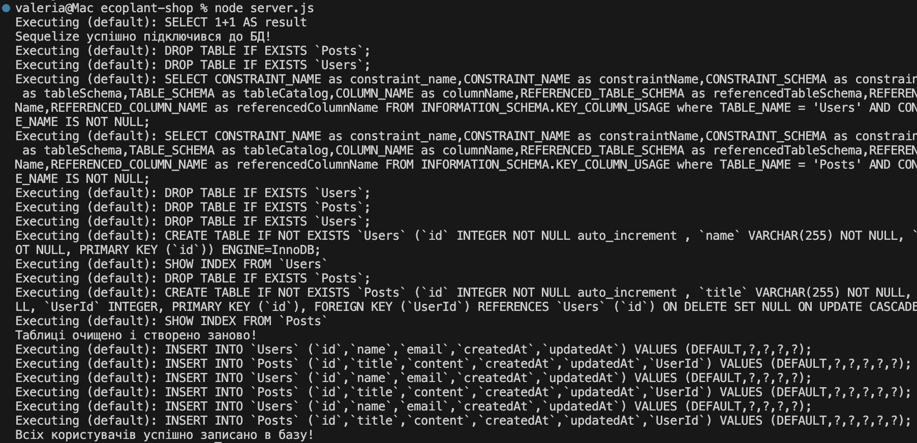 Термінал Sequelize
